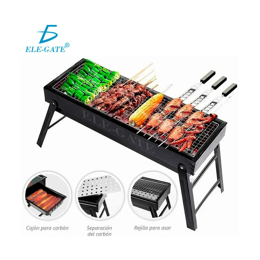 Brasero parrilla asador rectangular portátil ele-gate de acero inoxidable 60x23cm / hog.147
