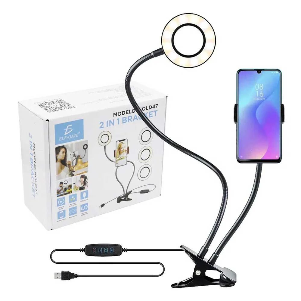 Soporte flexible de doble función, con aro de luz, brazo para celular…