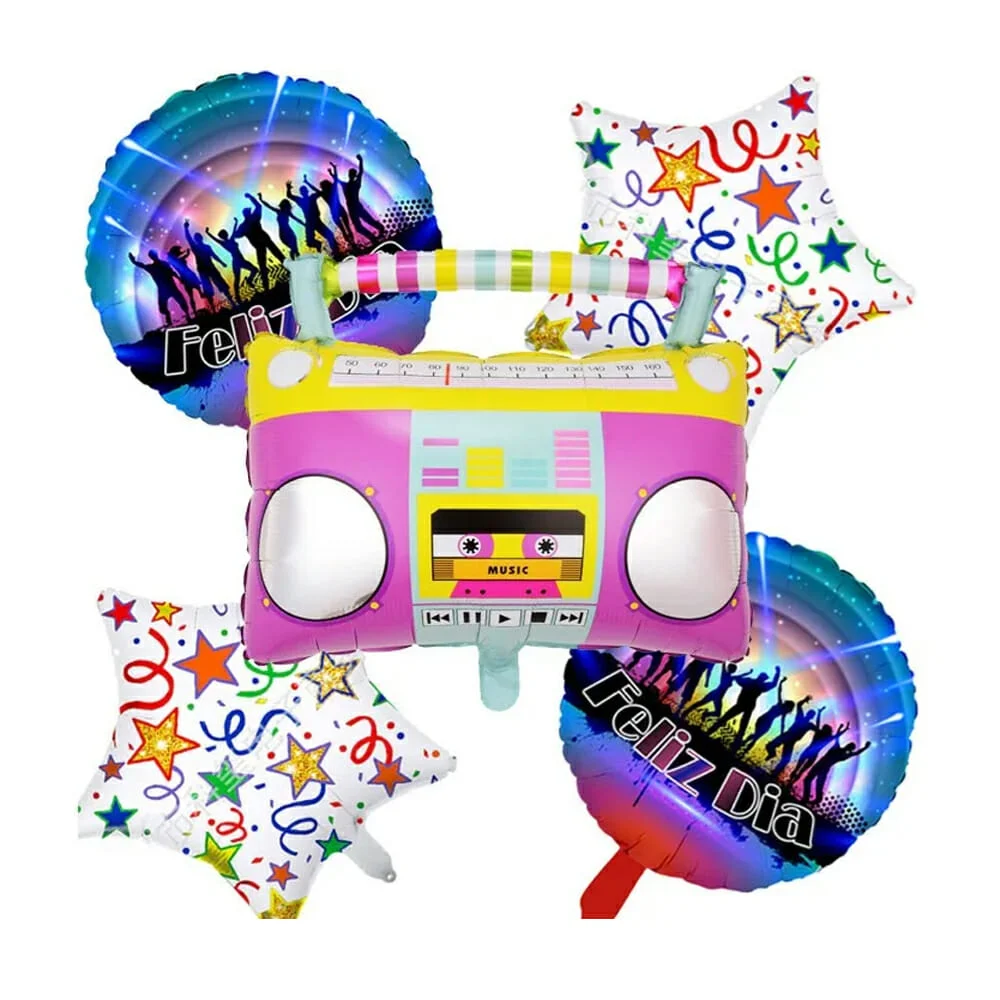 Paquete de 5 globos metálicos con temática de música / festival en fo…