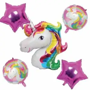 Paquete con 5 globos metálicos yang diseño de unicornio, variedad de …