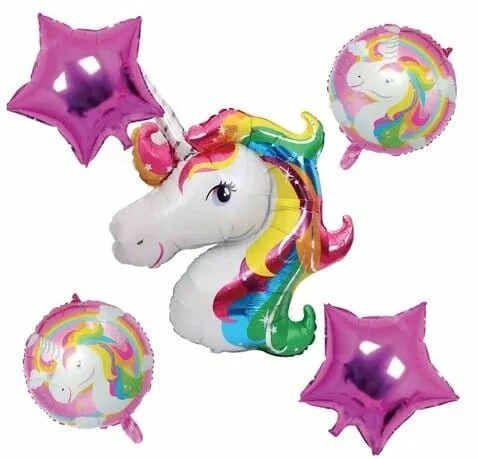 Paquete con 5 globos metálicos yang diseño de unicornio, variedad de …