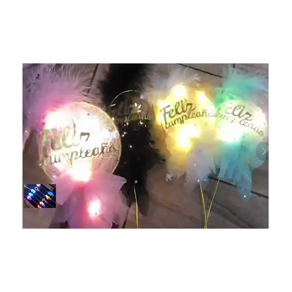 Cake topper feliz cumpleaños adorno de malla con luz led hw-936