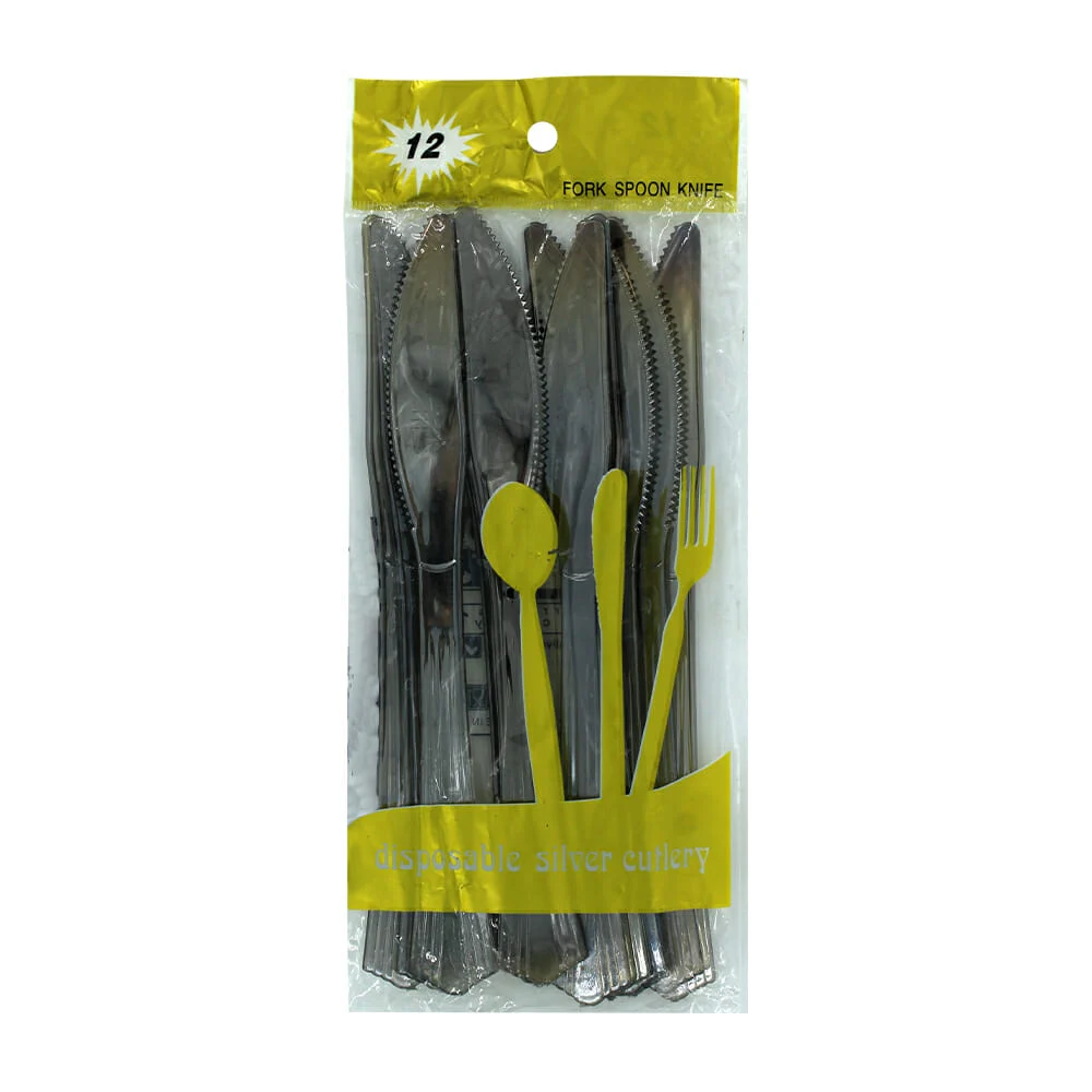 Bolsa con 12 cuchillos de plástico desechables en color metálico - pl…