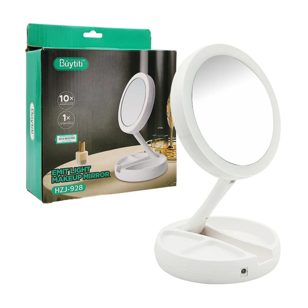 Espejo plegable para escritorio, doble aumento, luz led y recargable,…