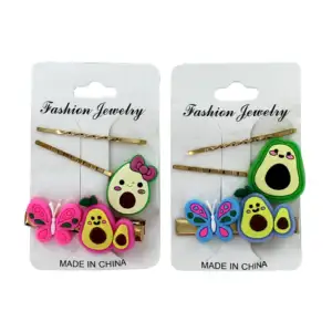 Blíster con 2 broches para el cabello con figura de aguacate y 1 pasa…