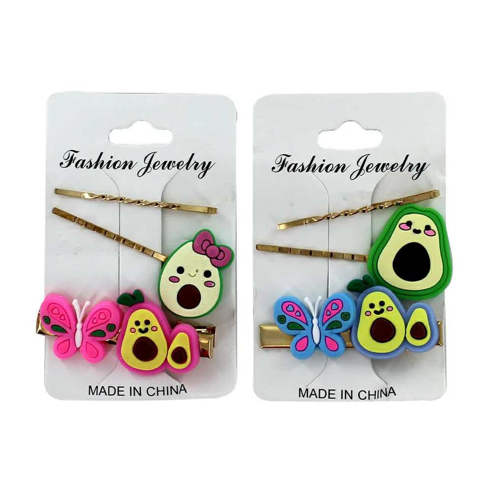 Blíster con 2 broches para el cabello con figura de aguacate y 1 pasa…