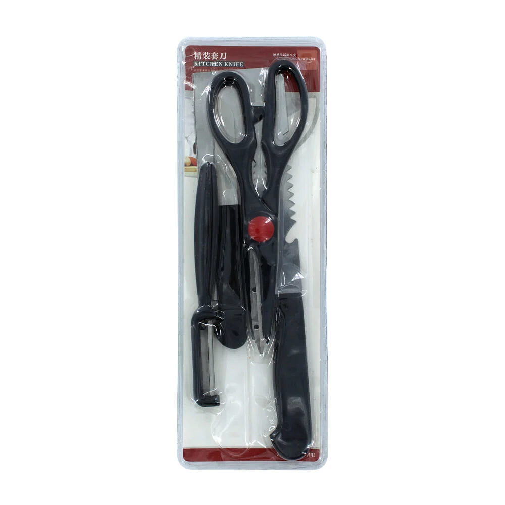 Kit 4 pzas utensilios de cocina, 2 cuchillos, 1 tijeras y 1 pelador /…