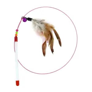 Varita tipo caña de pescar con cascabel y plumas para mascota / jr1151
