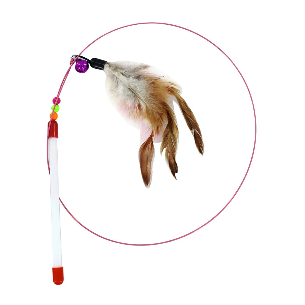 Varita tipo caña de pescar con cascabel y plumas para mascota / jr1151