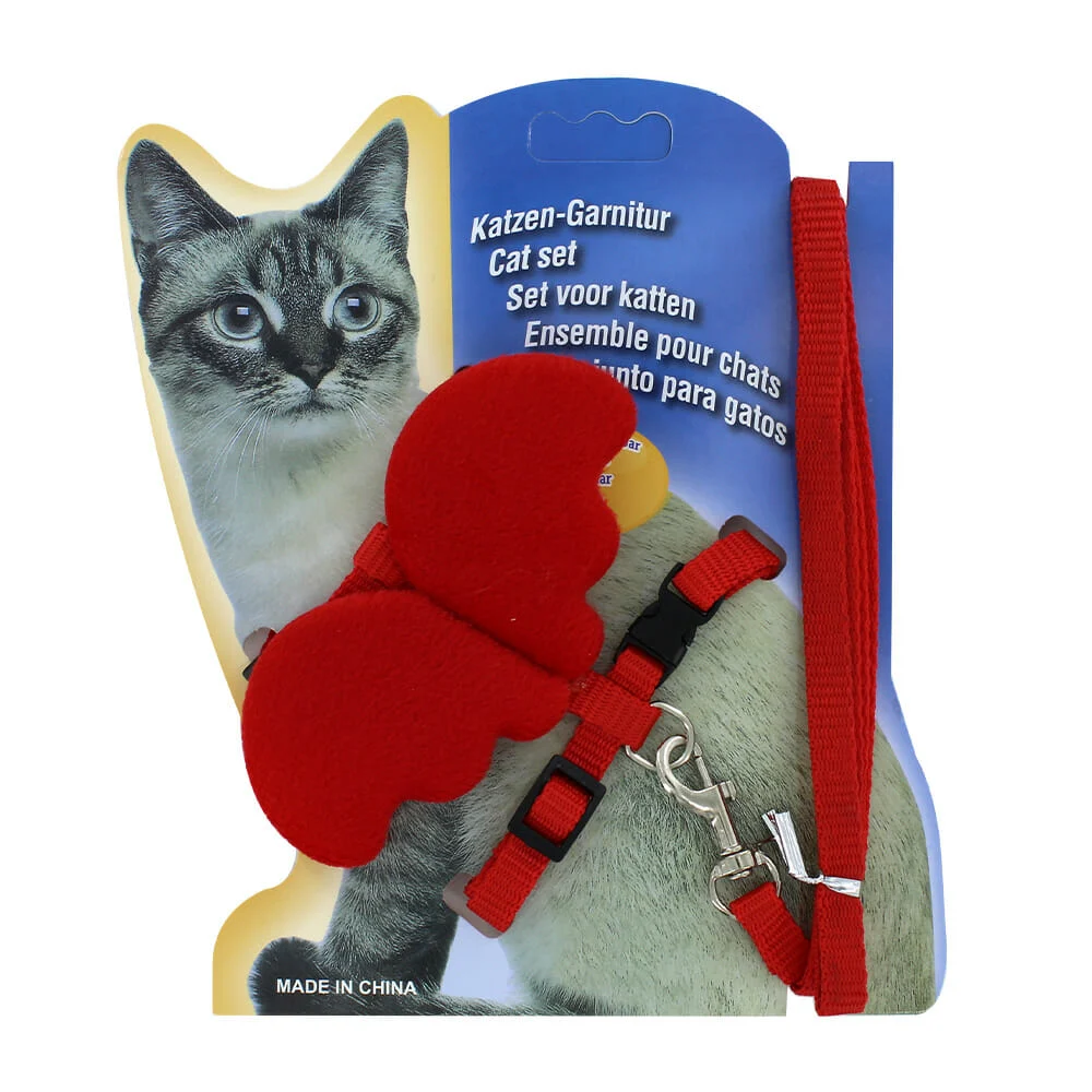 Juego de pechera con decoración de alas y correa 1cm de ancho para gato, variedad de colores / jr1267