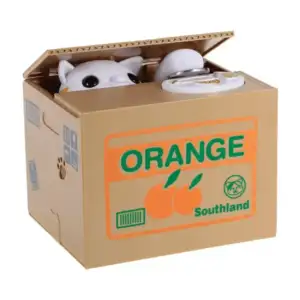 Alcancía pequeña en forma de caja con gatito mecánico tragamonedas, v…