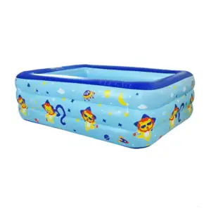 Alberca rectangular inflable de 3 aros con fondo acolchonado y diseño…
