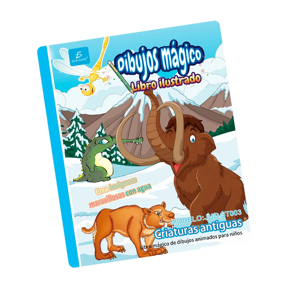 Libro mágico reutilizable con dibujos ilustrados de criaturas prehist…