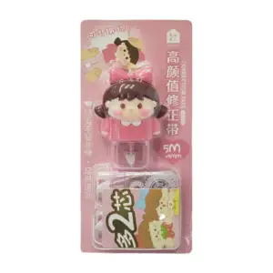 Corrector cinta tape con decoración de muñeca y 2 repuestos / kk-7176