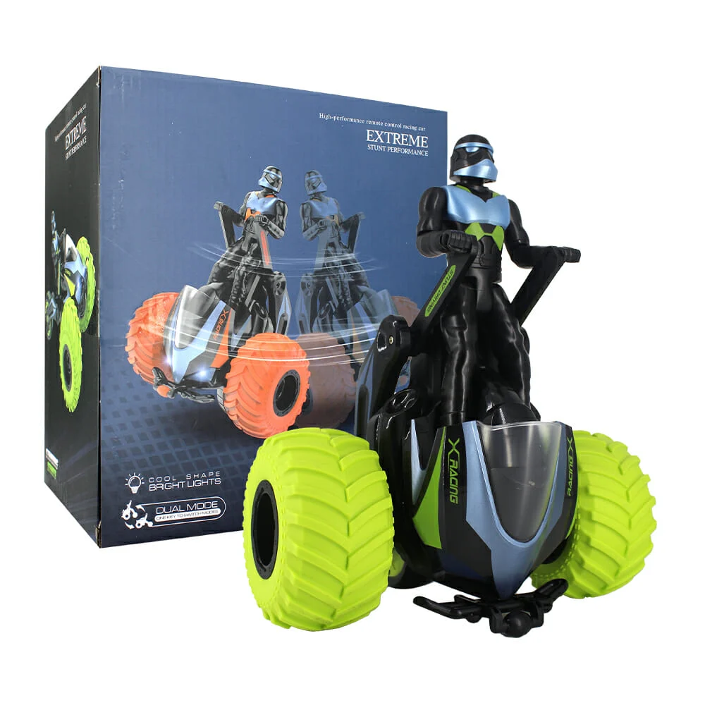 Trimoto stunt todo terreno 2 en 1 con sonido y muñeco a control remot…