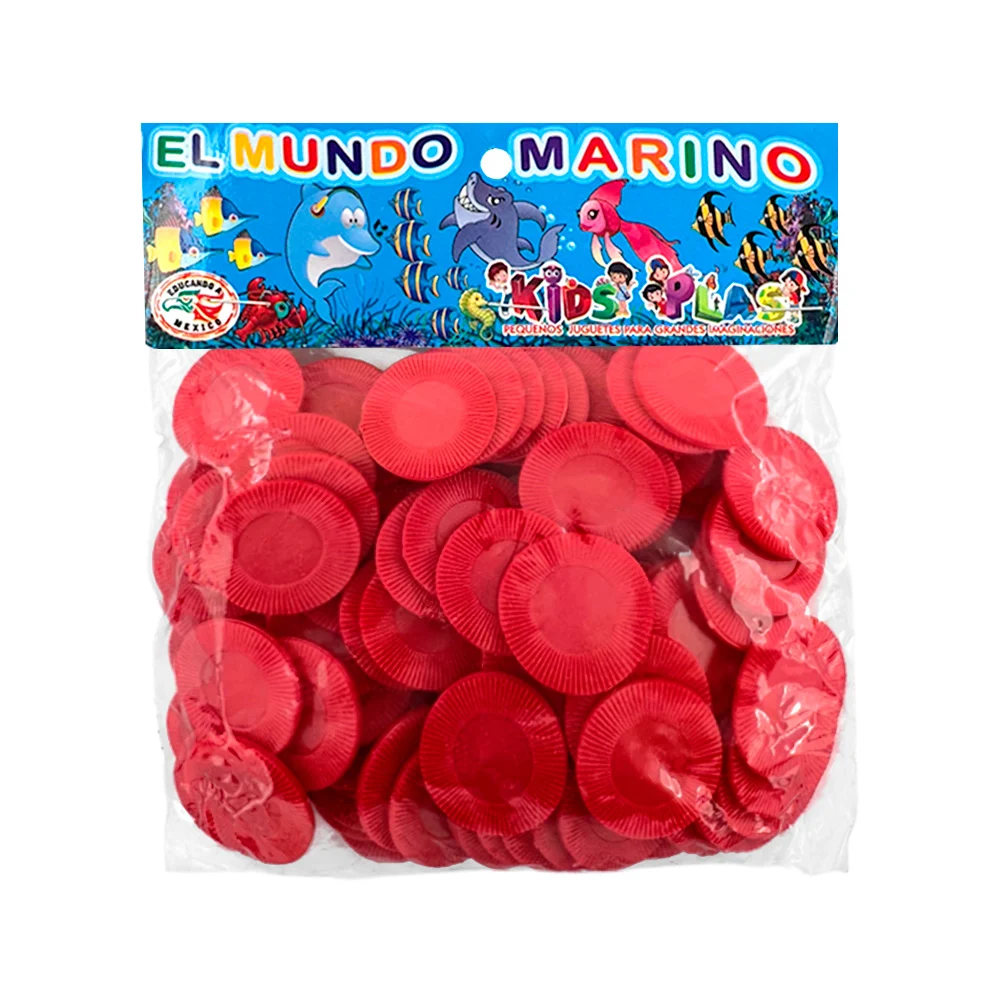 Paquete con 100 fichas en color rojo / el mundo marino / fichas redon…