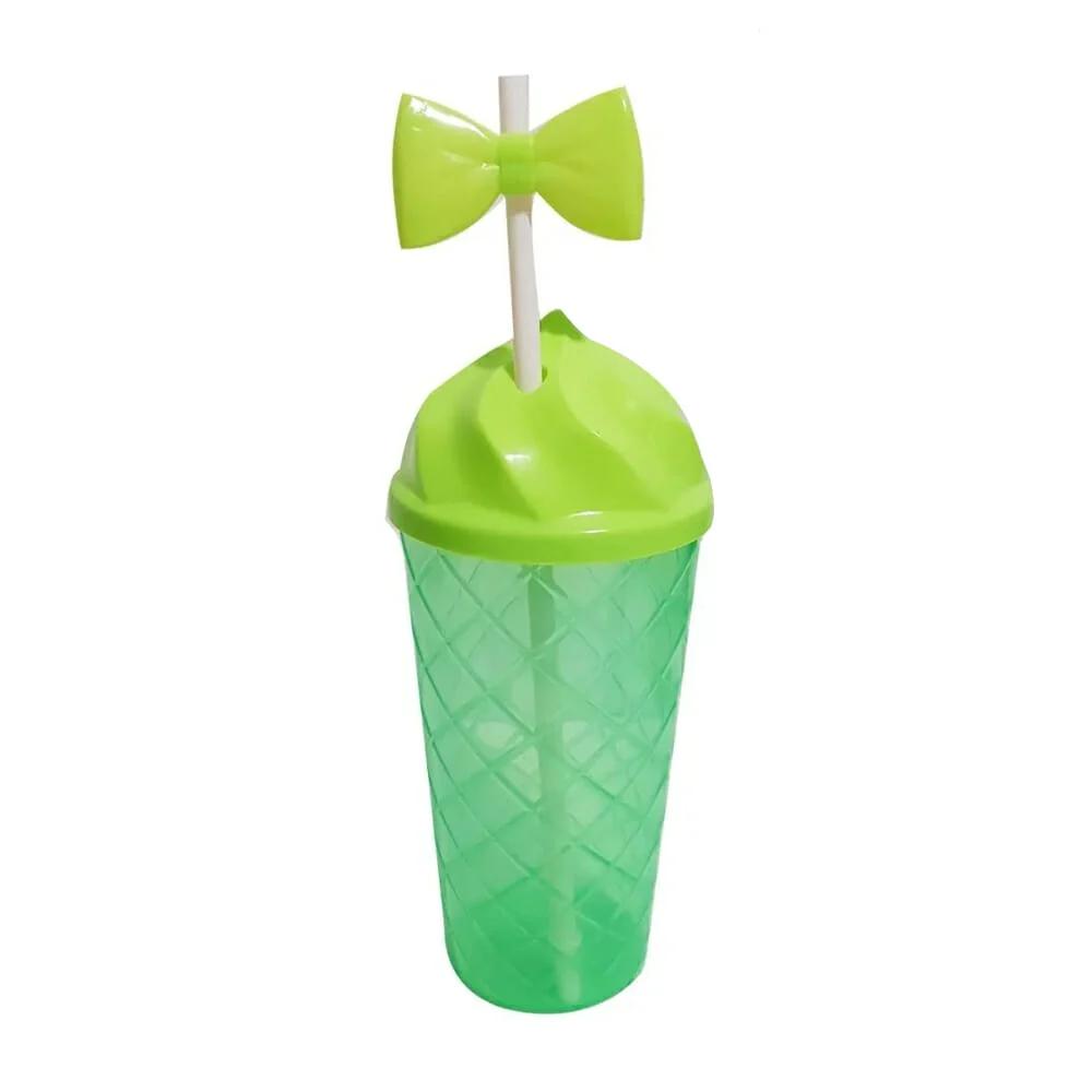 Vaso translúcido de plástico con diseño de helado y popote con moño, …