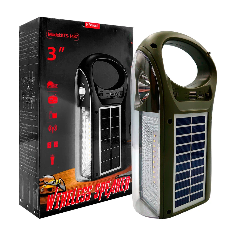 Bocina multifuncional 3´, panel solar, fm, doble linterna, usb-tf, as…