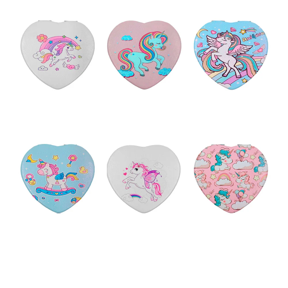 1pza Espejo de bolsillo con forma de corazón y estampado de unicornio…