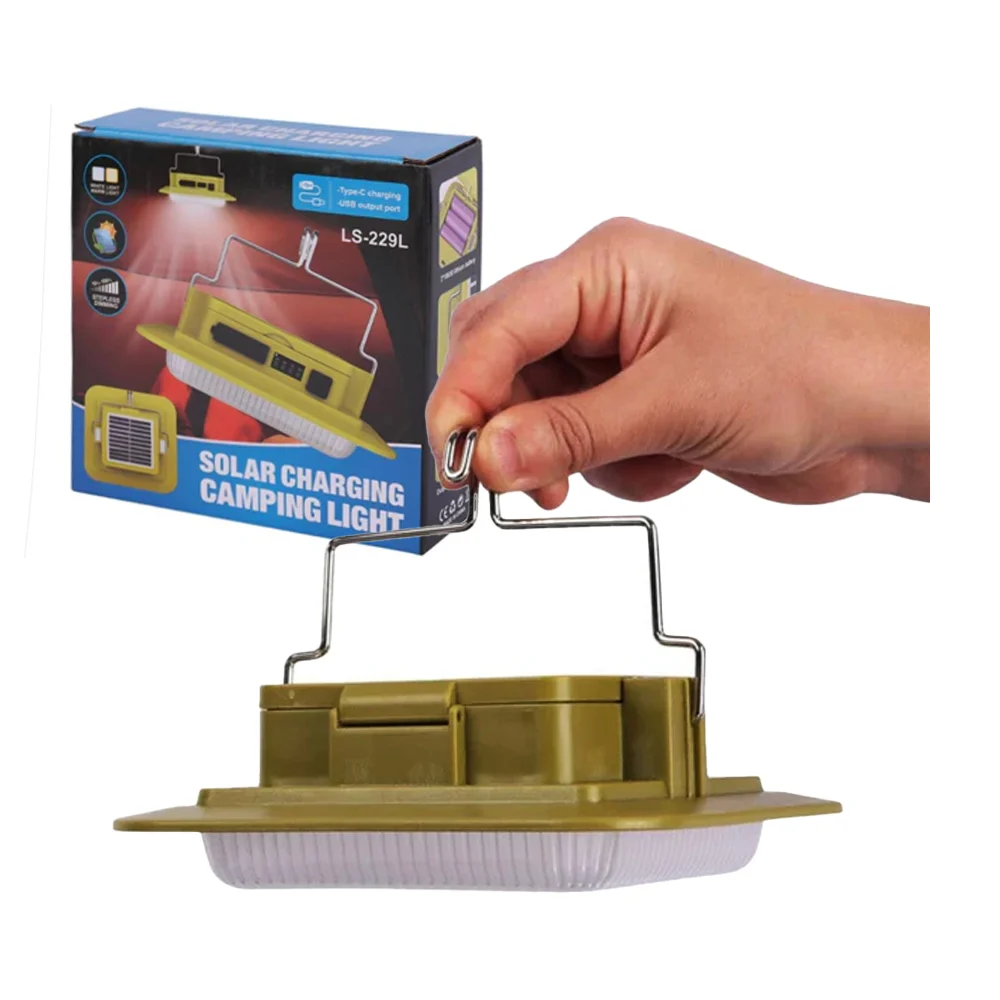 Lámpara recargable para acampar con panel solar, 3 tonos de luz y 1 d…