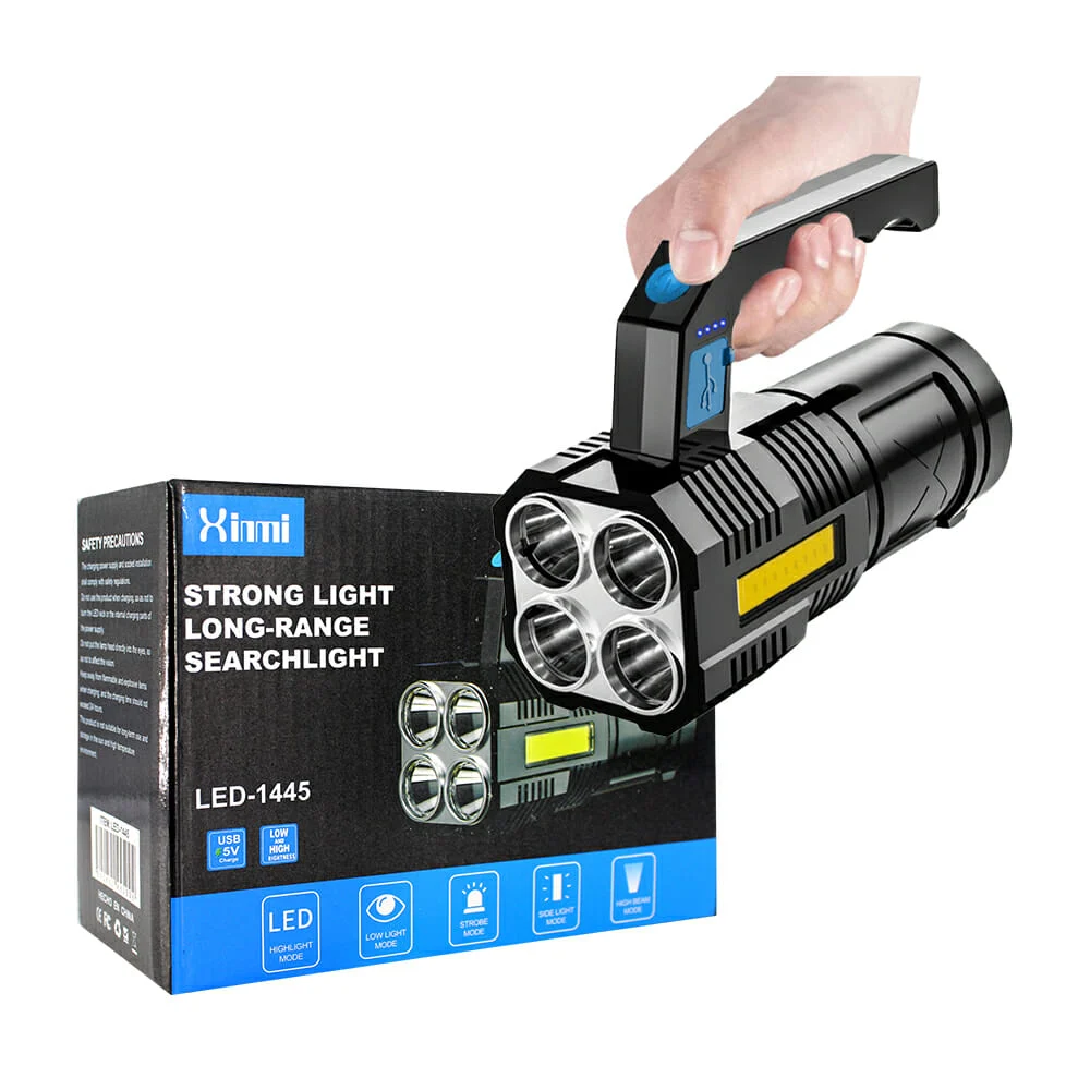 1pza Linterna de mano rectangular, con asa agarradera, 4 leds, ilumin…