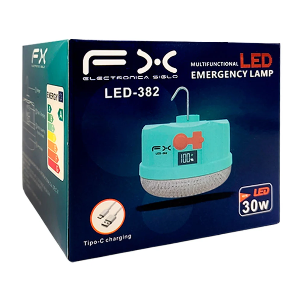 Lámpara de emergencia recargable fx con 2 pilas y cable usb-tipo c / led-382