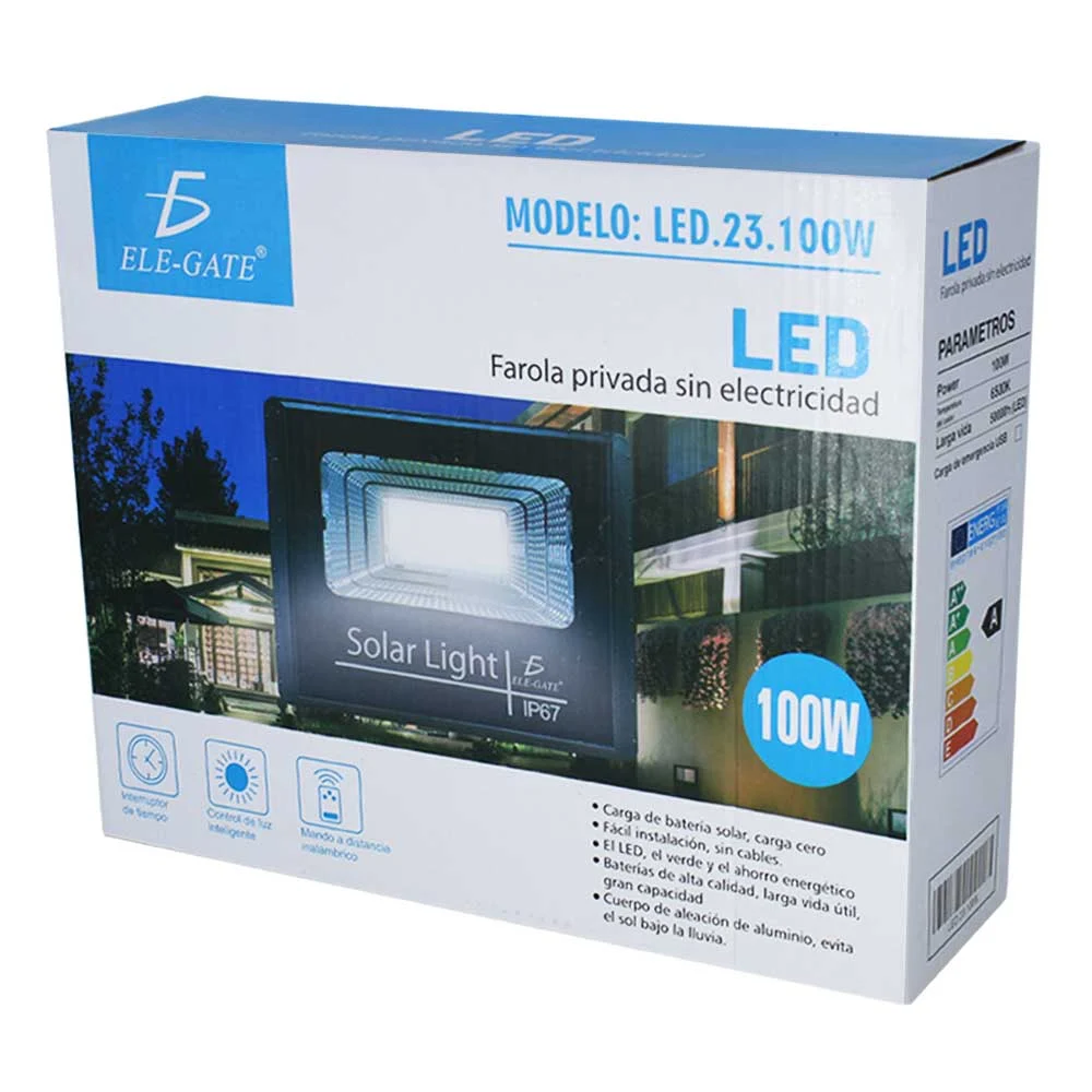 Reflector led 100w con panel solar-control luz blanca exterior led.23…