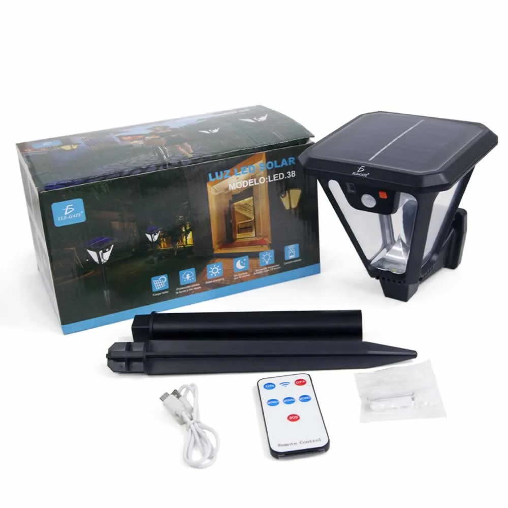 Lámpara solar de pared o césped + control remoto led.38