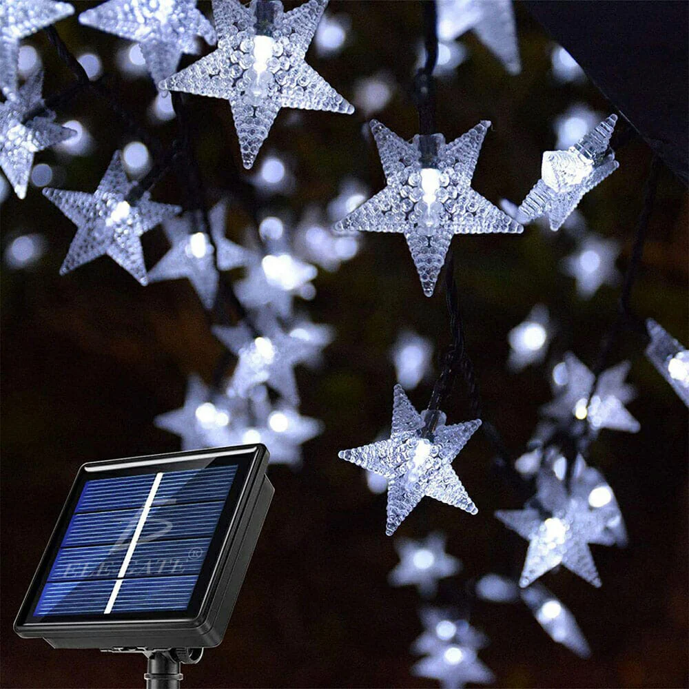 Guirnalda solar de exterior con 20 luces led con diseño de estrellas,…