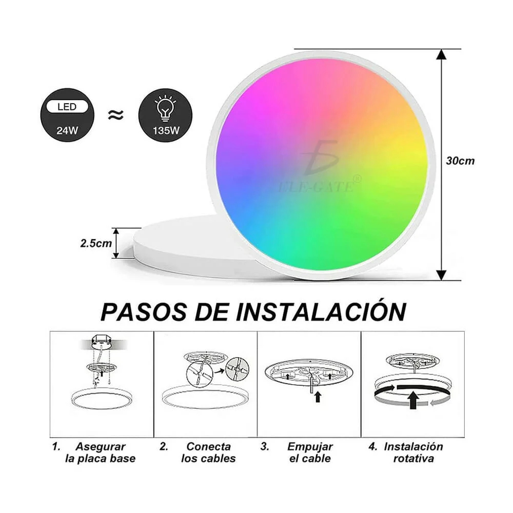 Lámpara plafón inteligente redondo ele-gate con luz rgb y consumo de …