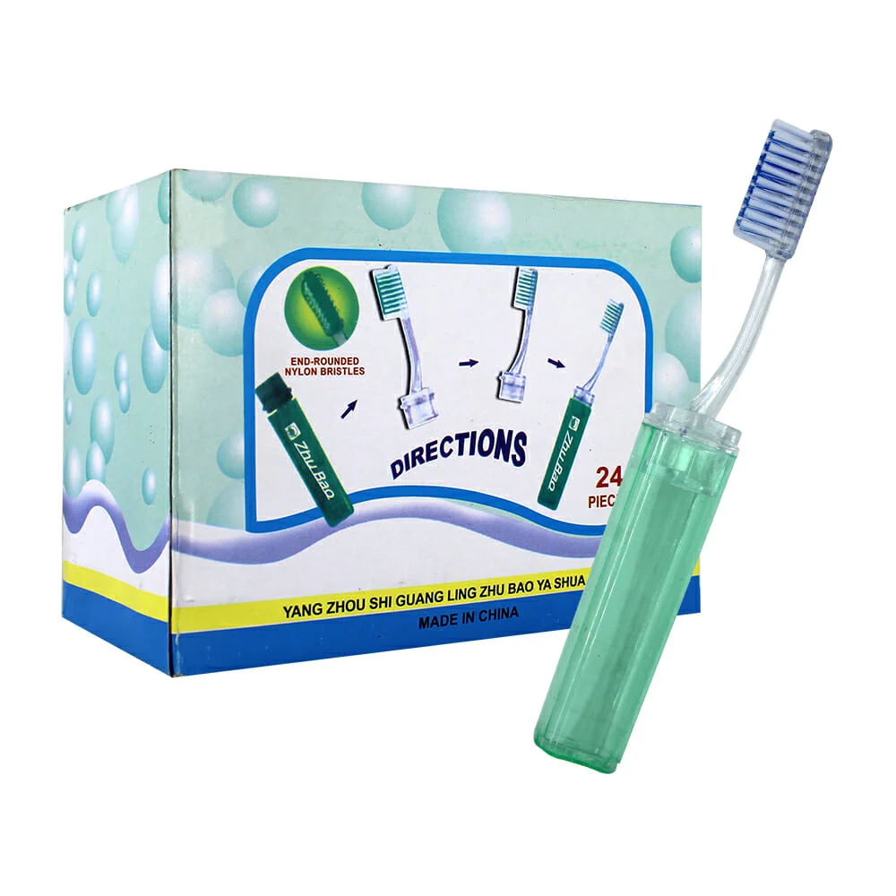 Paquete de 24 cepillos translúcidos sin mango y con cubre cerdas, variedad de colores / travellers toothbrush