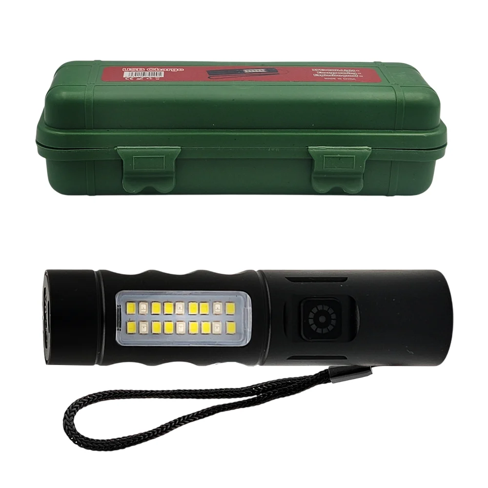 Linterna negra mediana recargable, con dos luces y varios niveles de …