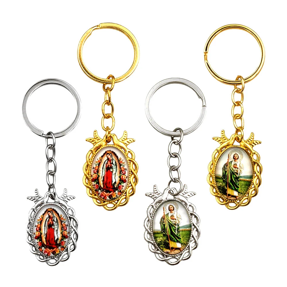 1pz llavero de imagen religiosa con decoración de palomas, color surt…