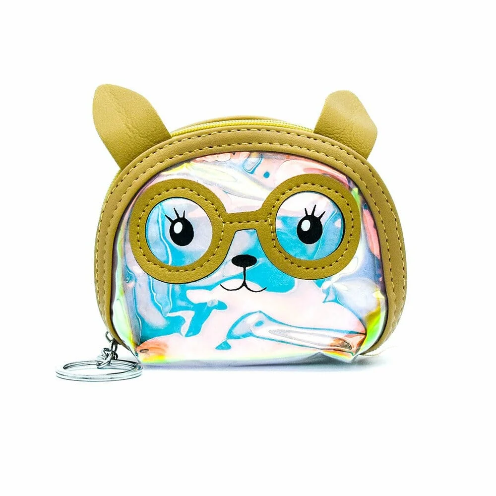 Monedero chico colgable con diseño de animal kawaii, bordes de piel y…