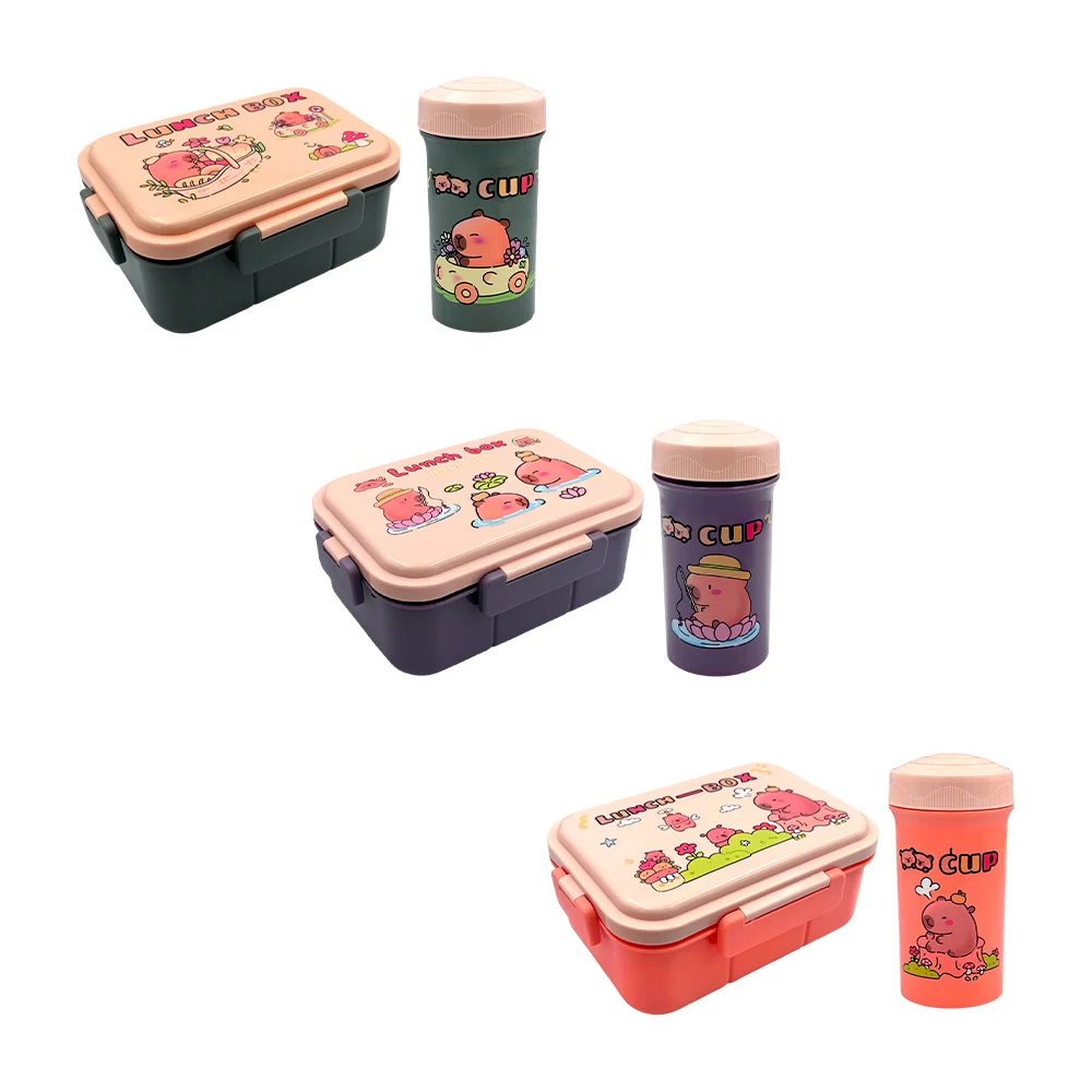 Blíster con tupper rectangular de plástico, 3 compartimientos y vaso …