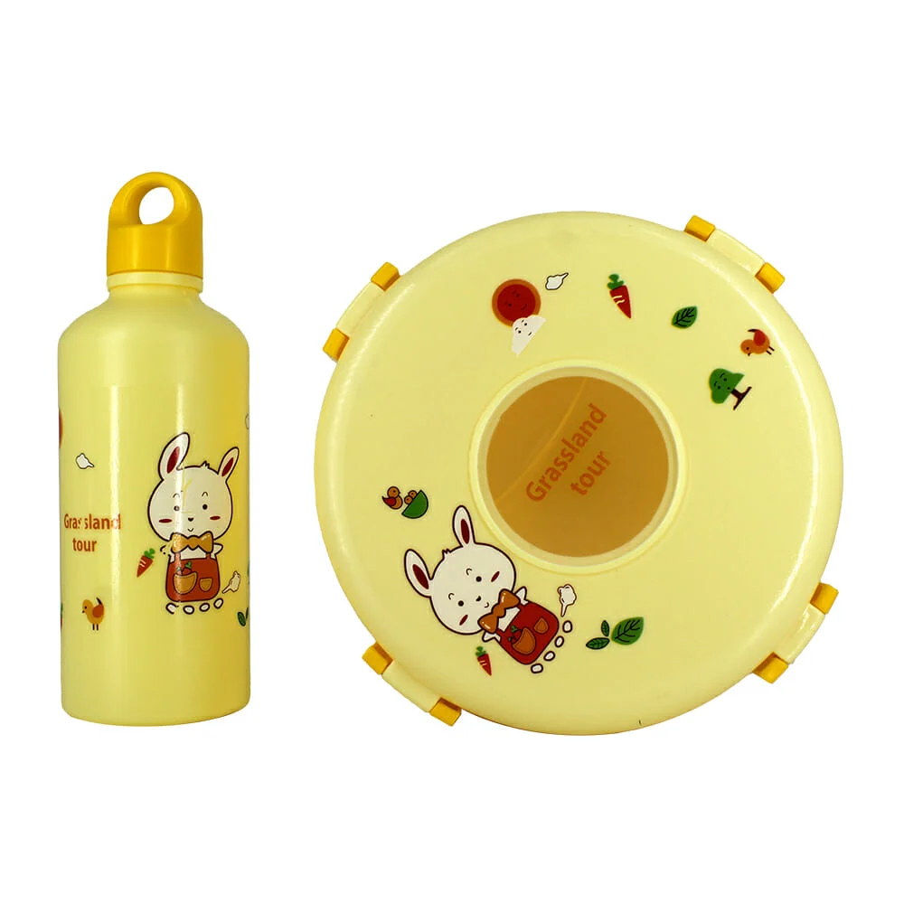 Juego de tupper redondo con 2 compartimientos, botella para agua y cu…