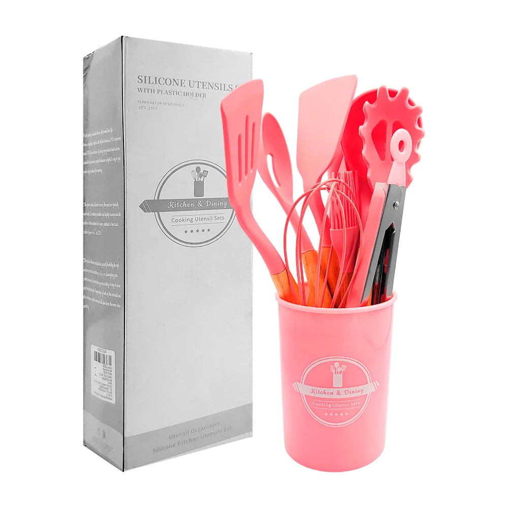 Set 11 utensilios pequeños de silicón con mango de madera para cocina…