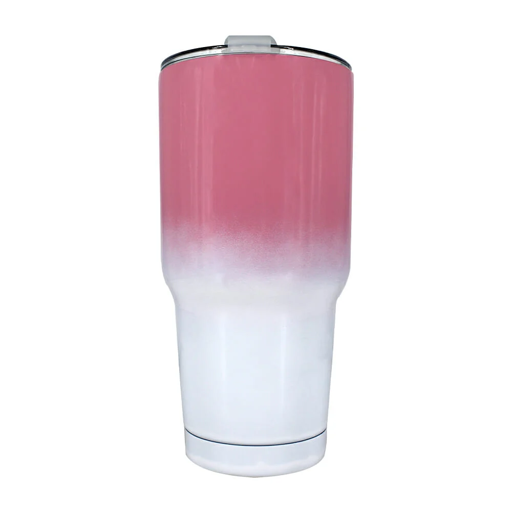 Termo liso grande bicolor de acero inoxidable con tapadera translúcid…