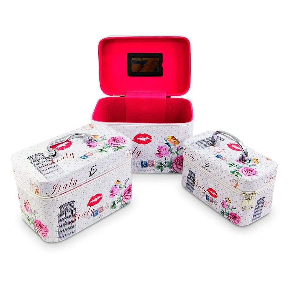 Juego de 3 cosmetiqueras rectangulares con diseño de la torre de pisa…