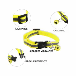 Collar con diseño o línea reflejante, con cascabel para mascota, vari…