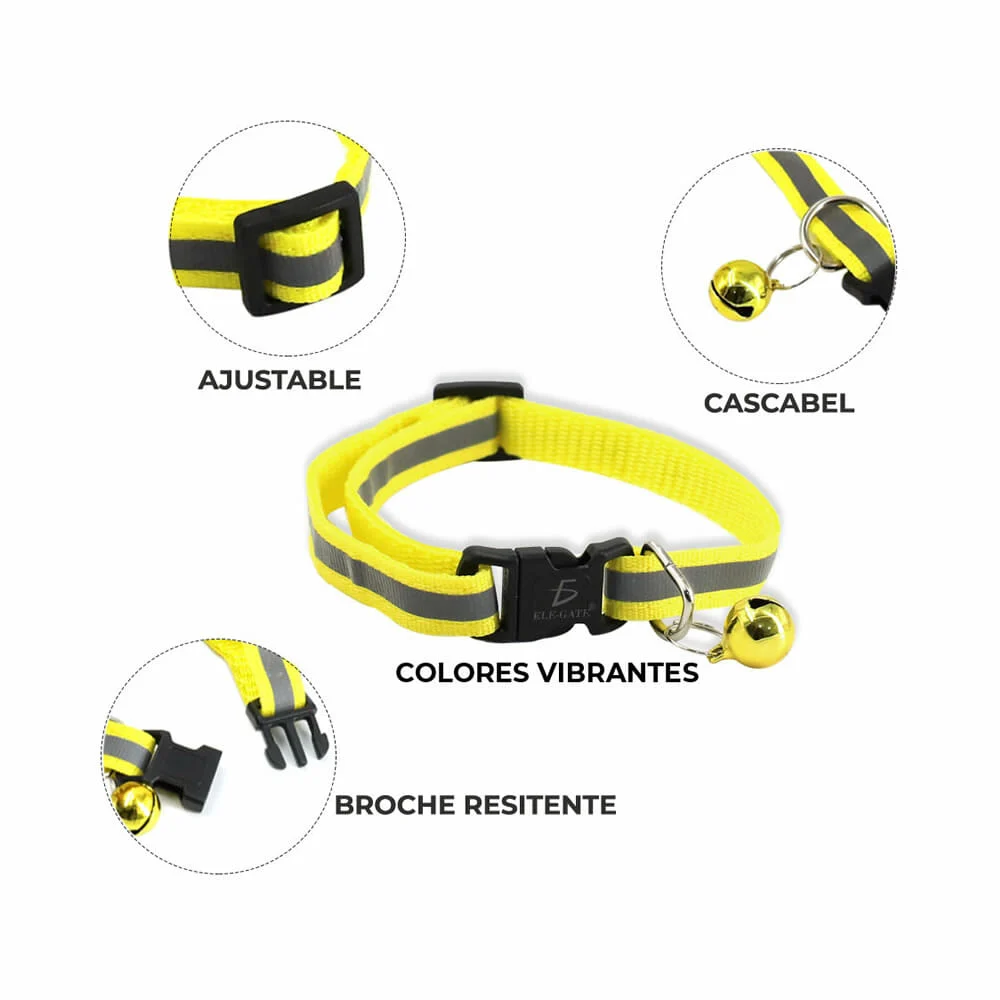 Collar con diseño o línea reflejante, con cascabel para mascota, vari…