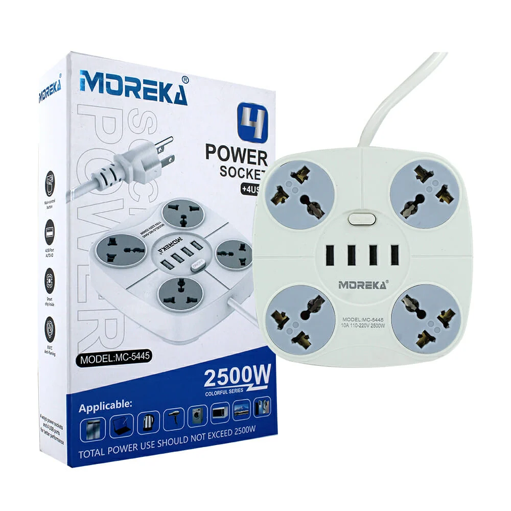 Multicontacto cuadrado moreka con 4 tomacorrientes y 4 puertos usb 25…