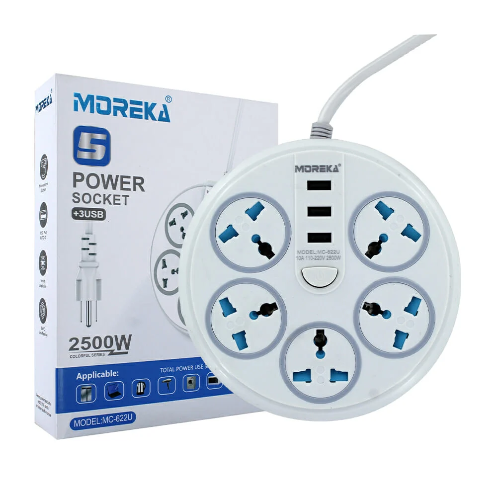 Multicontacto redondo moreka con 5 tomacorrientes y 3 puertos usb 250…