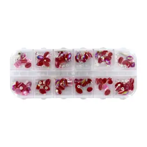Estuche con 12 compartimientos de pedrería para uñas, rectangualar, v…
