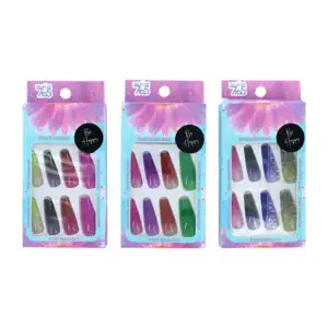 Set con 12 uñas postizas con efecto difuminado y brillantina, varieda…