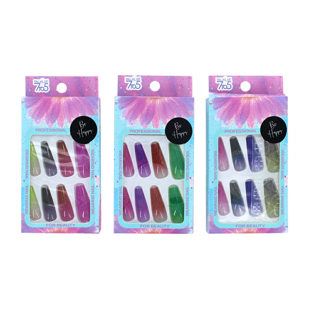 Set con 12 uñas postizas con efecto difuminado y brillantina, varieda…