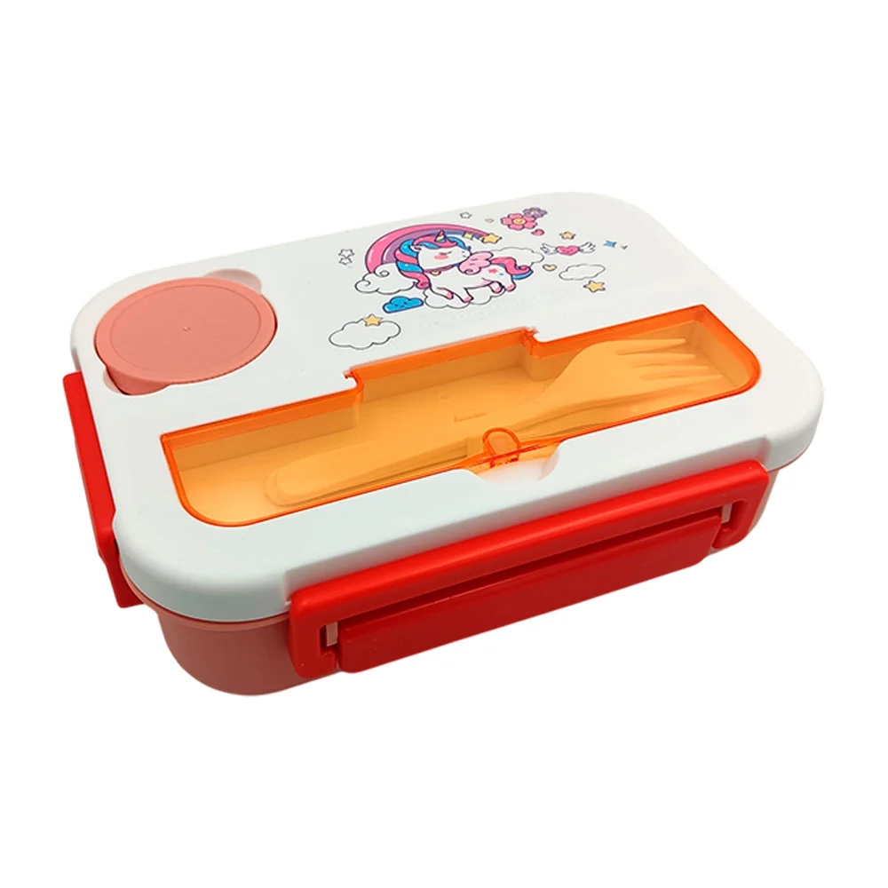 Tupper rectangular con 4 compartimentos, recipiente y 2 cubiertos / f…