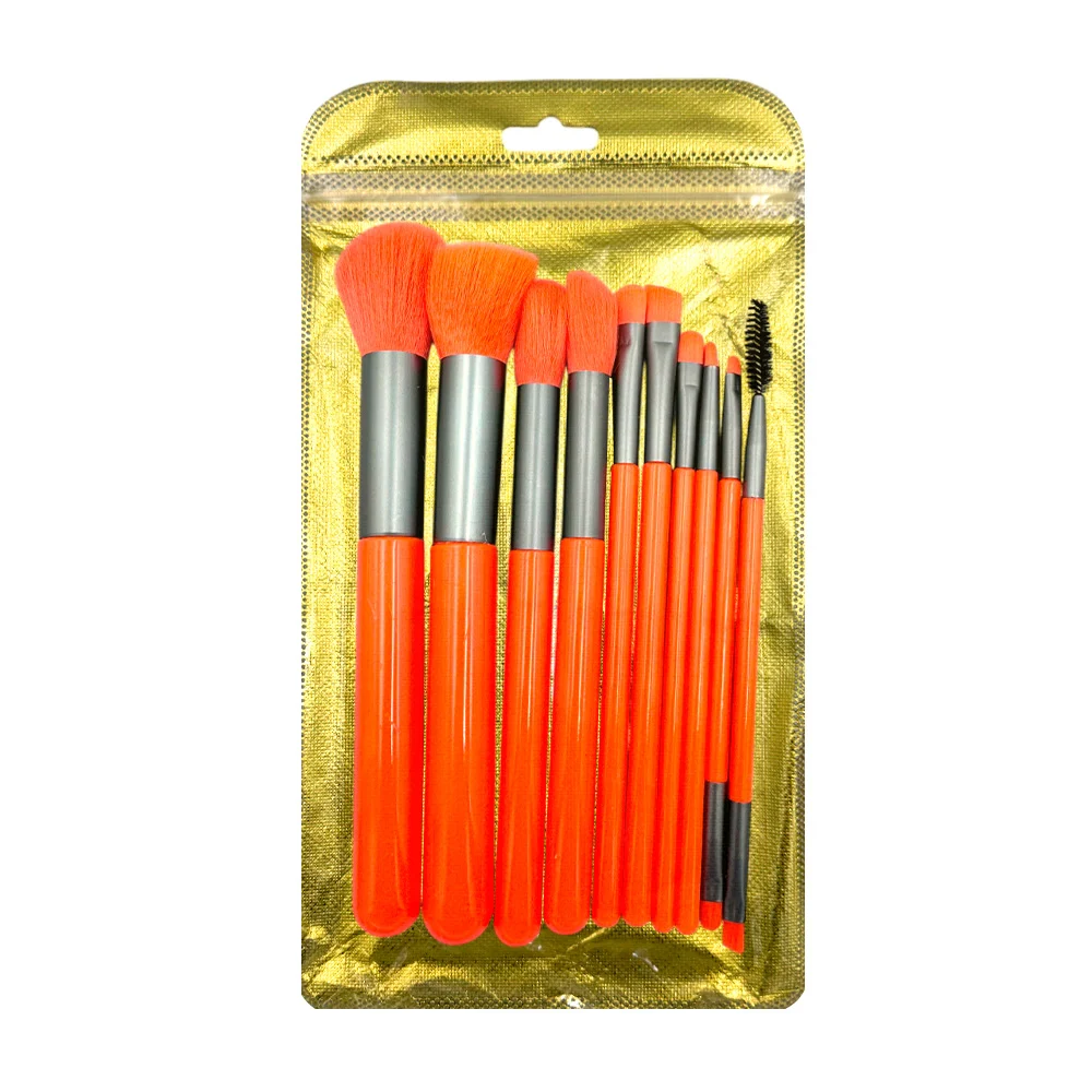 Paquete con 10 brochas en tono naranja neón y cerdas suaves para maqu…