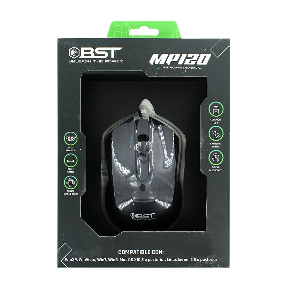 Mouse alámbrico bst con apuntador óptico, dpi ajustable hasta 1,000 y…