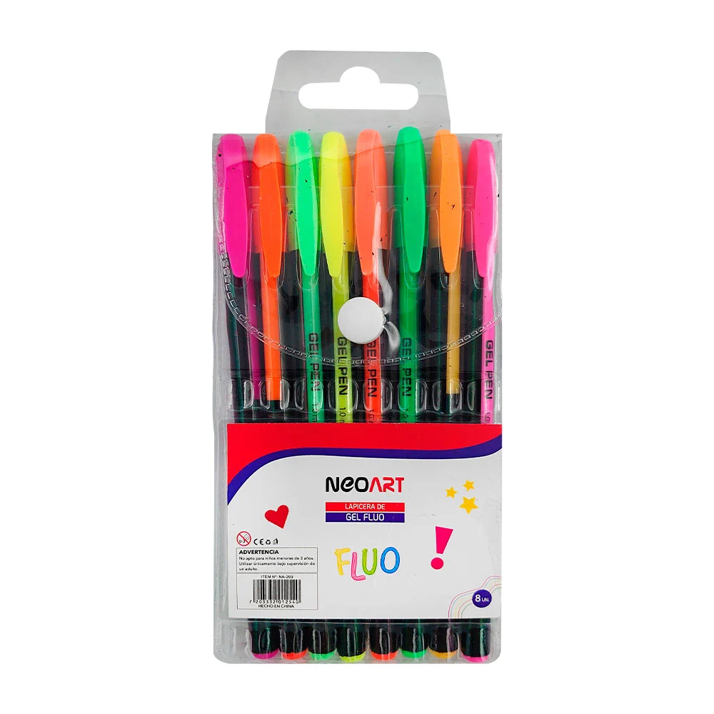 Paquete con 8 plumas de gel en tonos neón, 1.0mm, color surtidos / yg…